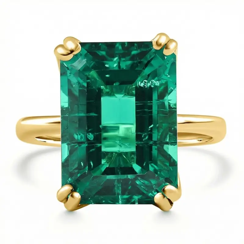 Certified 6 3/4Ct Emerald Solitaire Ring 14K Gold Lab Grown 1