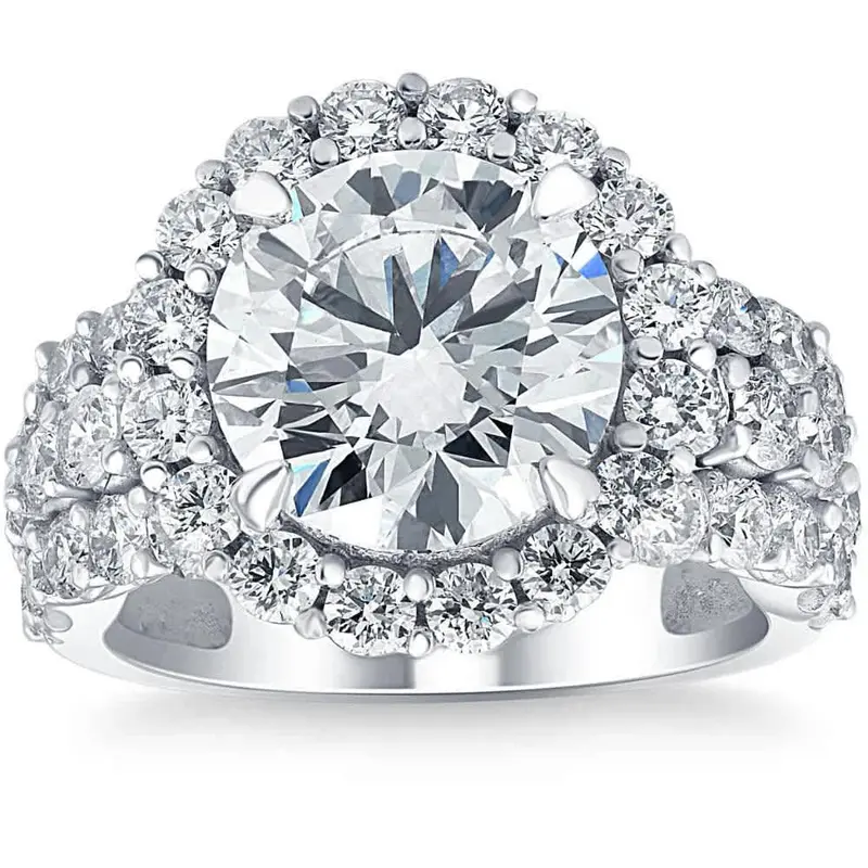 Certified 6.60Ct Diamond Halo Engagement Ring Lab Grown In 14K White Gold Size: 6.5 1