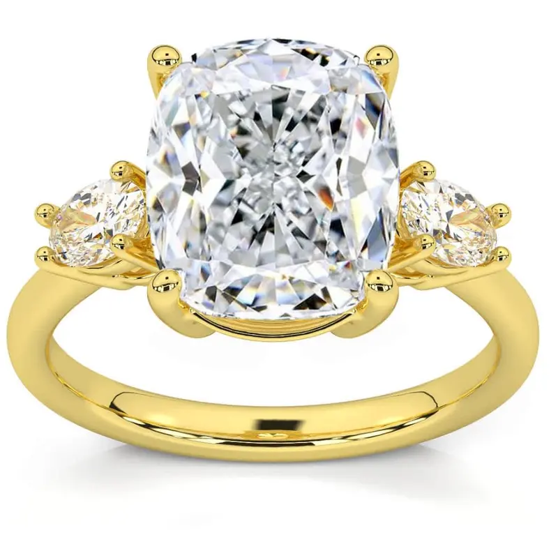 Certified 6Ct Cushion Cut 3-Stone Diamond Engagement Ring 14K Gold Lab Grown 1