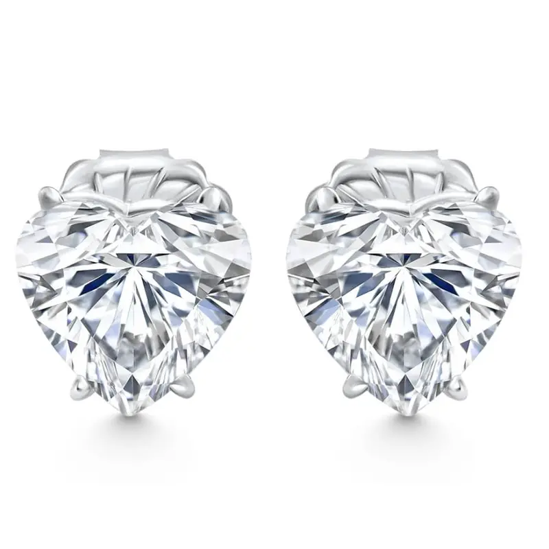 Certified 6Ct Tw Heart Shape Diamond Studs 14K White Gold Lab Grown 1
