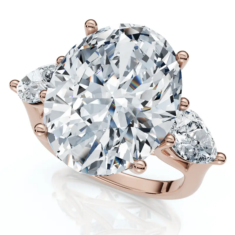 Certified 9 1/2Ct Oval Three Stone Diamond Engagement Ring 14K Gold Lab Grown 32