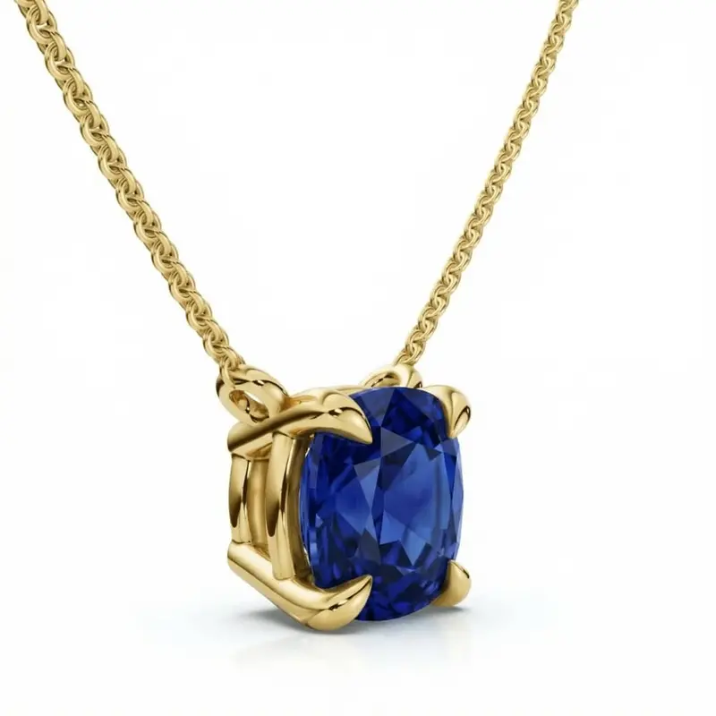 Certified 9.50Ct Cushion Blue Sapphire Pendant 14K Gold Necklace Lab Grown 12Mm 1