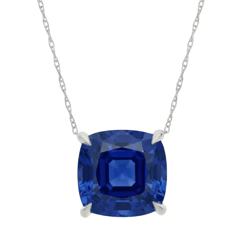 Certified 9.50Ct Cushion Blue Sapphire Pendant 14K Gold Necklace Lab Grown 12Mm 2