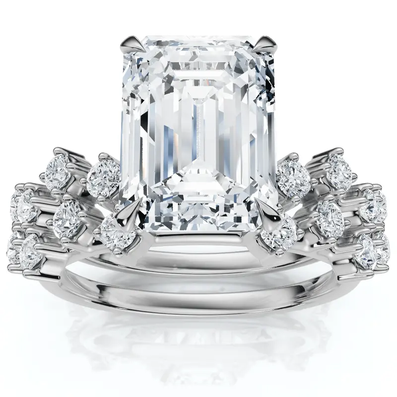 Certified Emerald-Cut Lab-Grown Diamond Bridal Set — 3.25 Carats Total in 14K Gold or Platinum