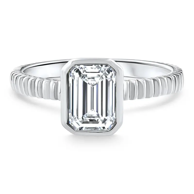 Certified Solitaire Emerald-Cut Lab-Grown Diamond Engagement Ring (2–6 Carats) in Bezel Setting