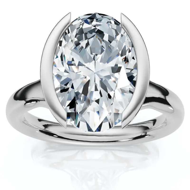 Certified Terresa 3Ct Oval Diamond Engagement Half Bezel Ring Lab Grown 1
