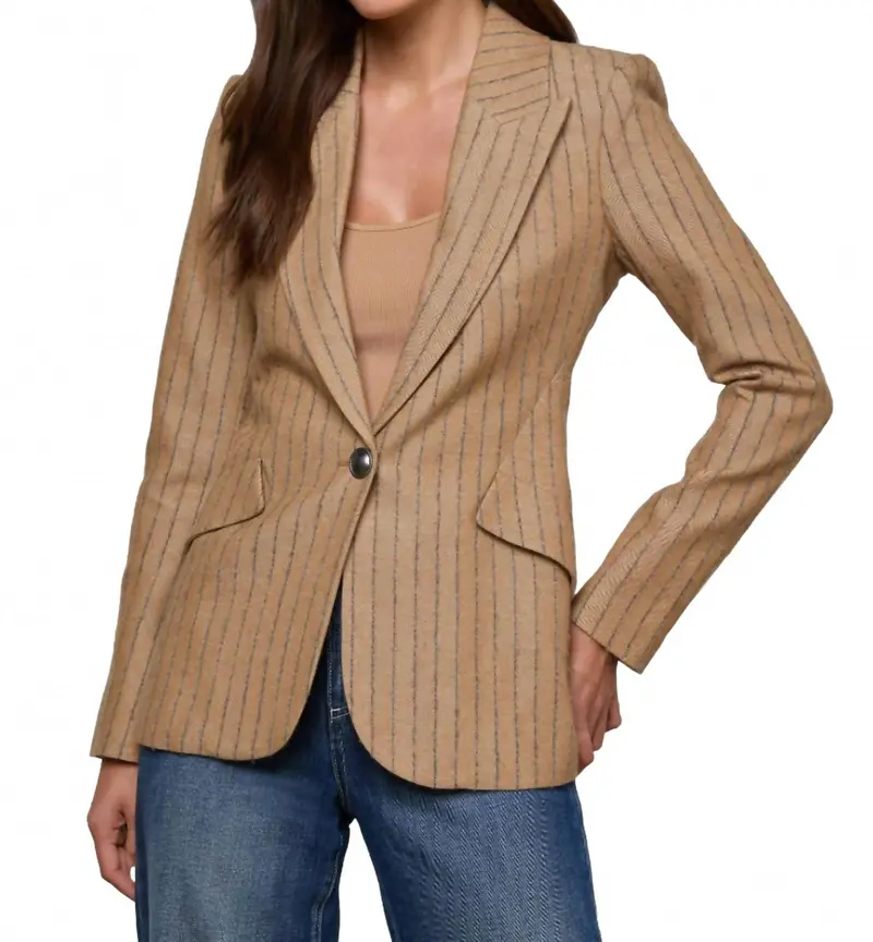 Chamberlain Pinstripe Blazer In Tan / Charcoal Stripe 1