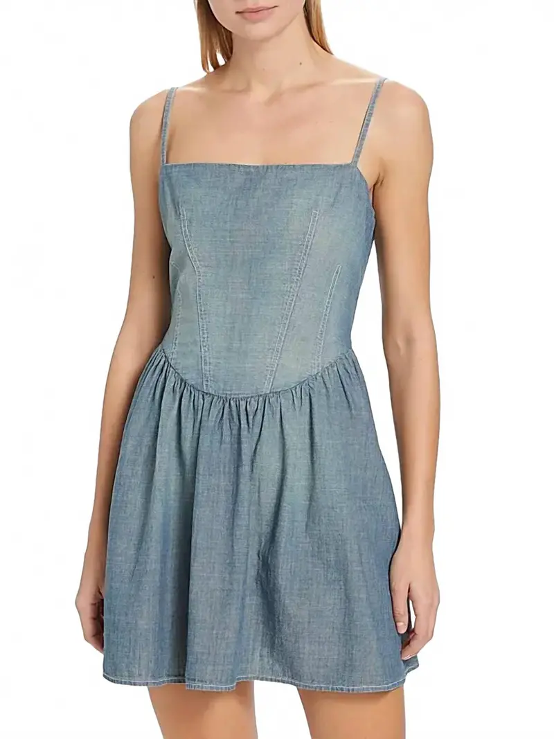 Chambray Gathered Dress In Paradise Cove 1