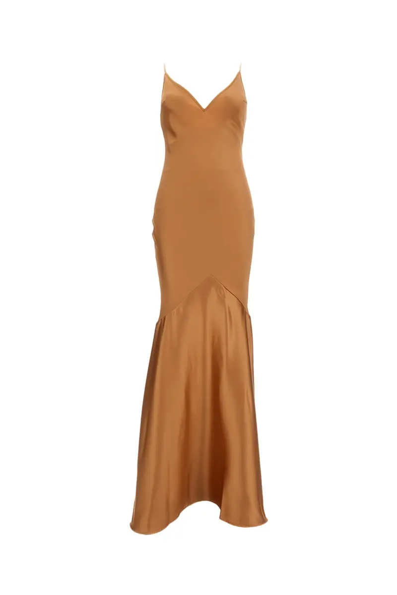 Champagne Satin Long Dress 1