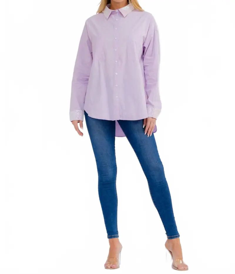 Cheers Sequin Patch Poplin Shirt In Lilac 1