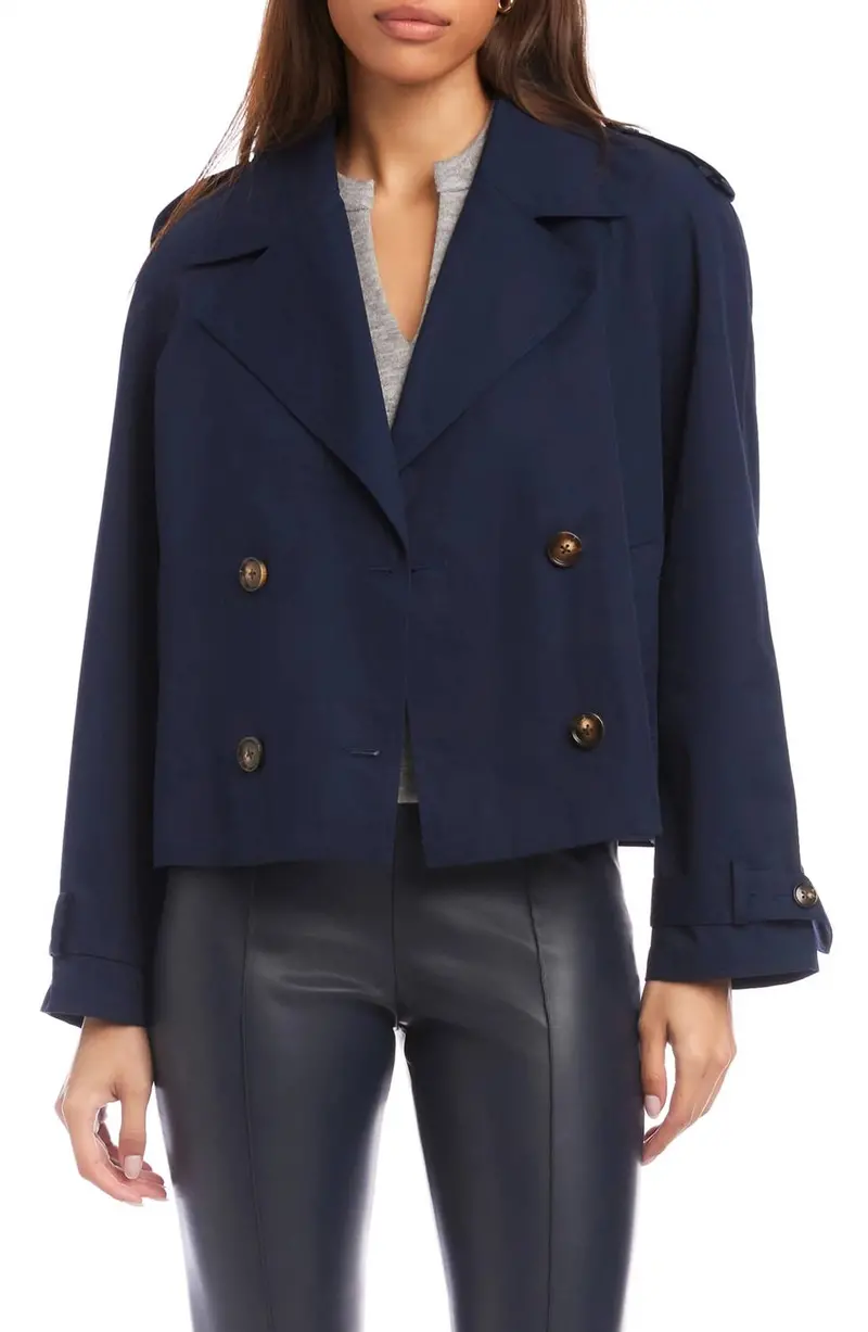 Chelsea Crop Trench Jacket In Navy 1
