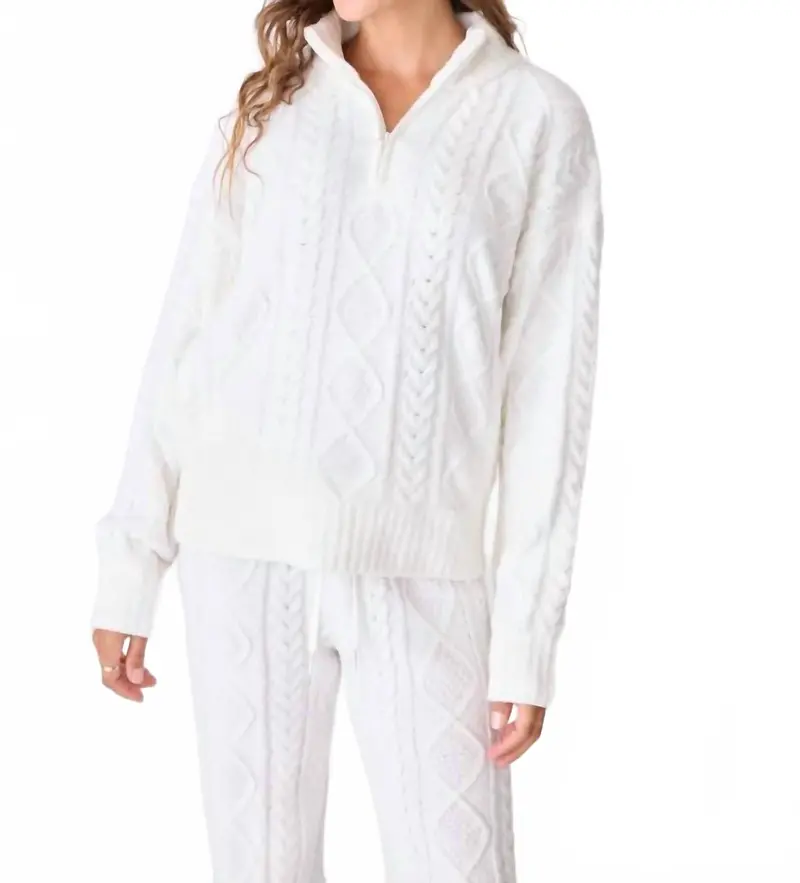 Chenille Cozy Cable Quarter Zip Sweater In Ivory 1