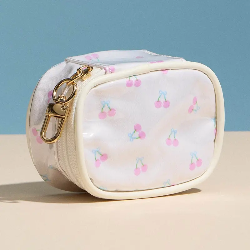 Cherry Pattern Print Mini Zip Keychain Pouch Bag 1