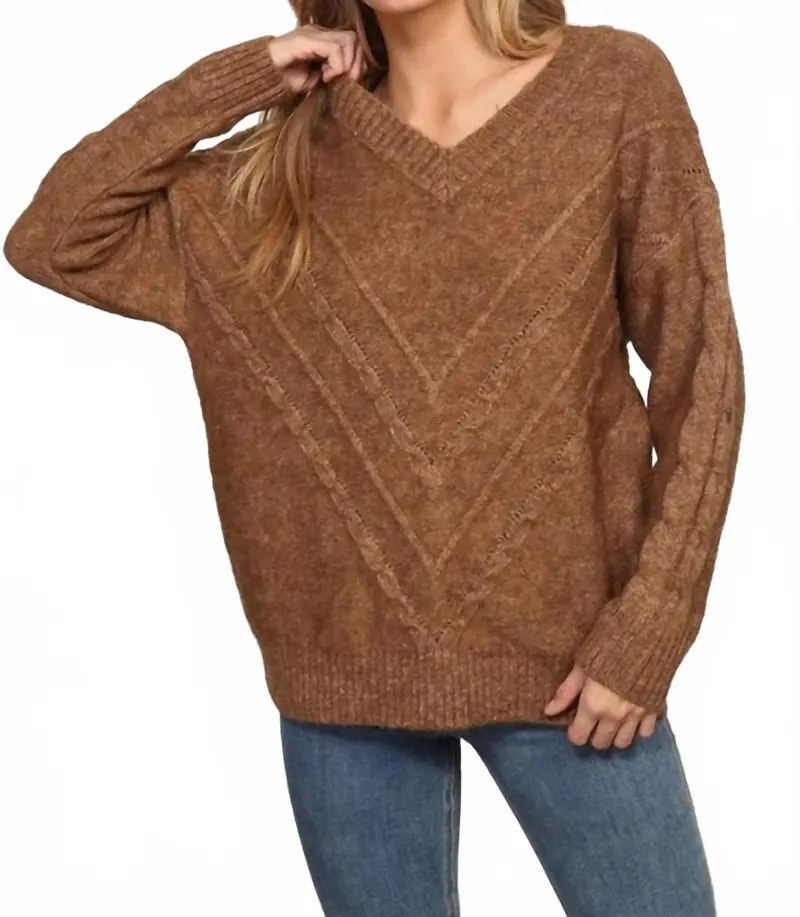 Chevron Detail Oversized Sweater In Brown 1