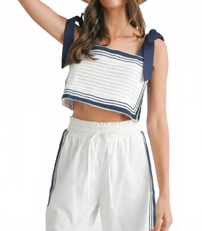 Chevron Linen Crop Top In White 1