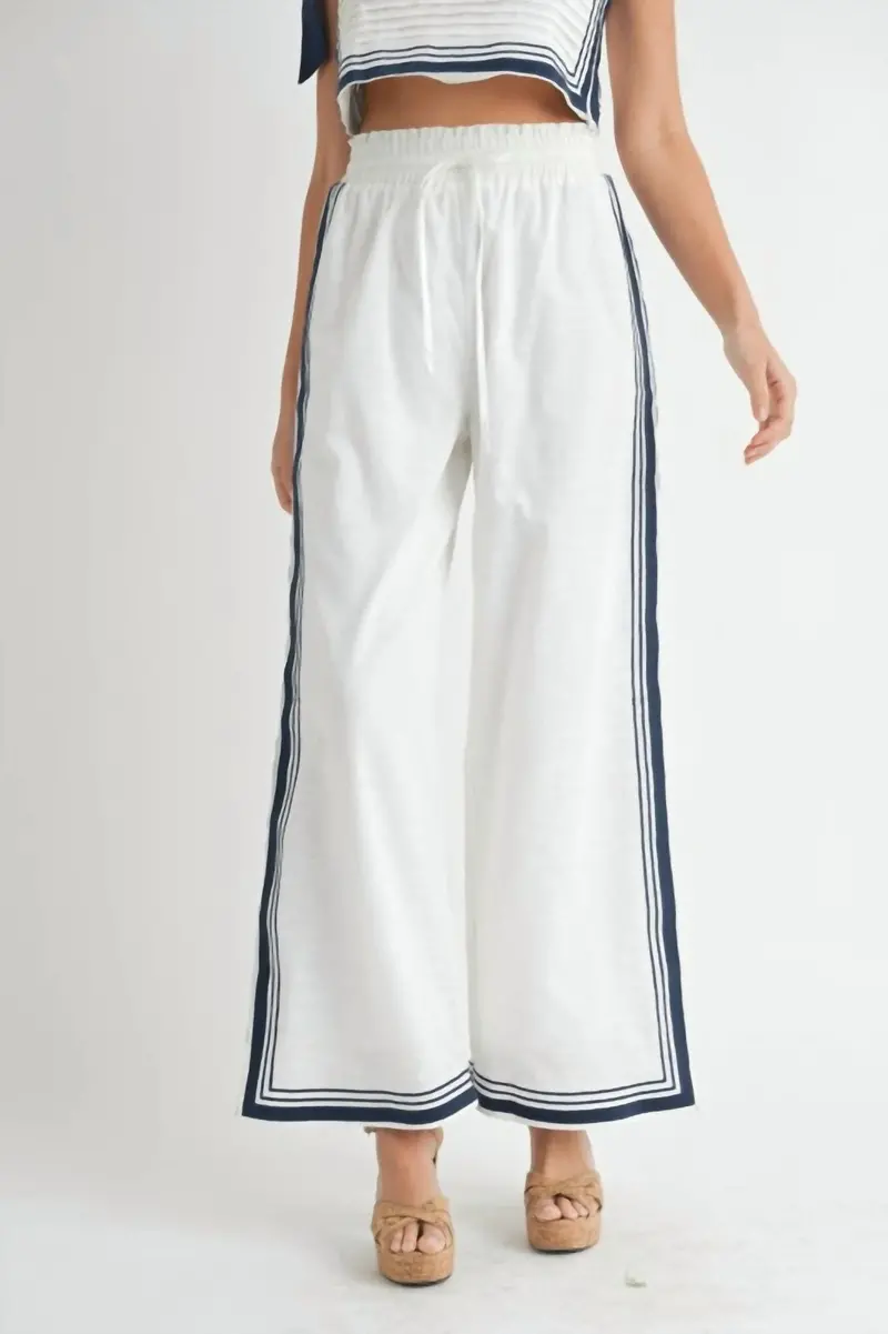 Chevron Linen Pants In White 1