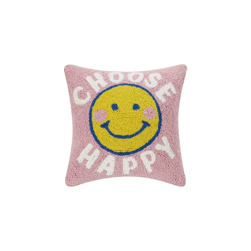 Choose Happy Hook Pillow In Pink 1