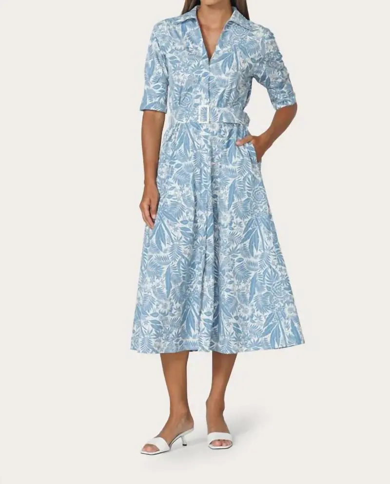 Chrissie Belted Maxi Poplin Dress In Botanical 1