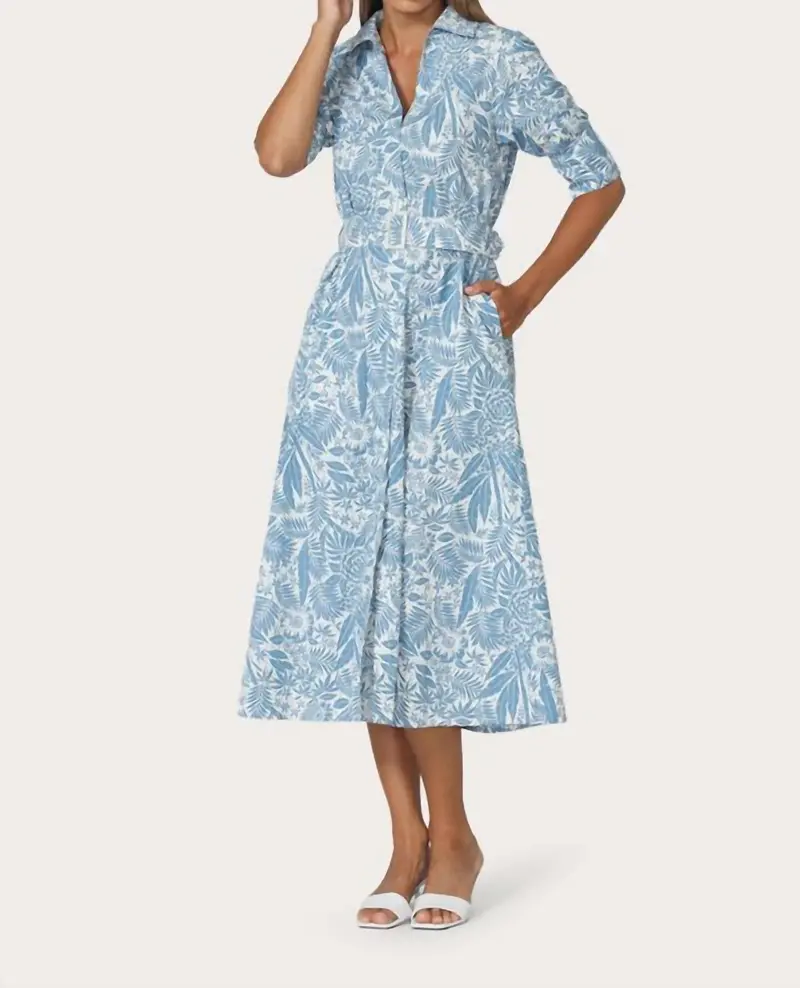 Chrissie Belted Maxi Poplin Dress In Botanical 2