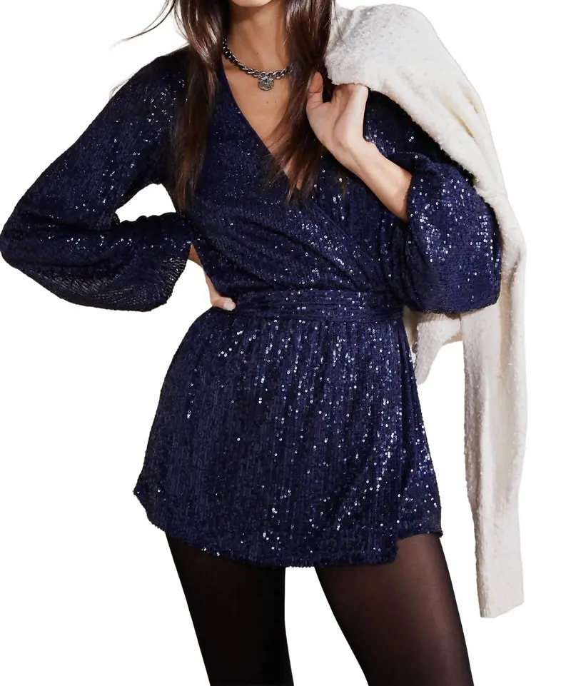 Christa Long Sleeve Romper In Navy 1