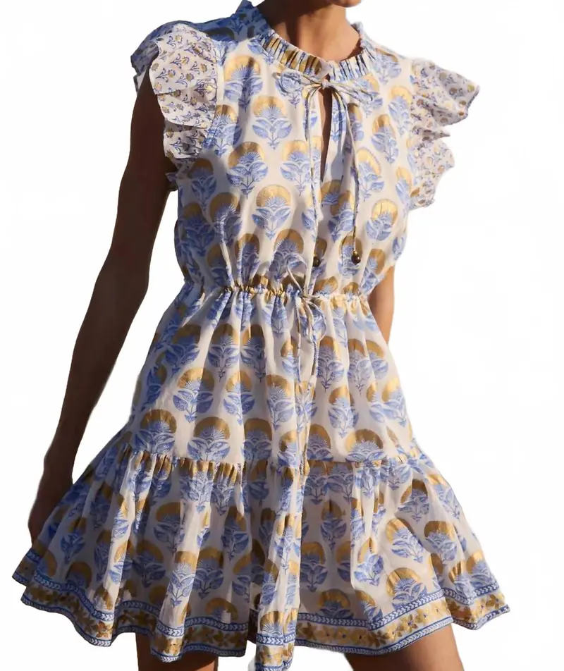 Cinched Flirty Short Dress In Arbor Blue 1