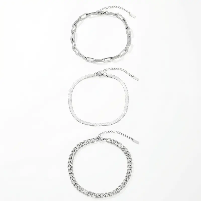 Cinthia Anklet 3 Piece Set Silver Plated 9" With 2" Extender 1