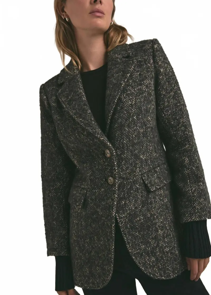 City Cashmere Ribbed Cuffs Blazer In Black 1