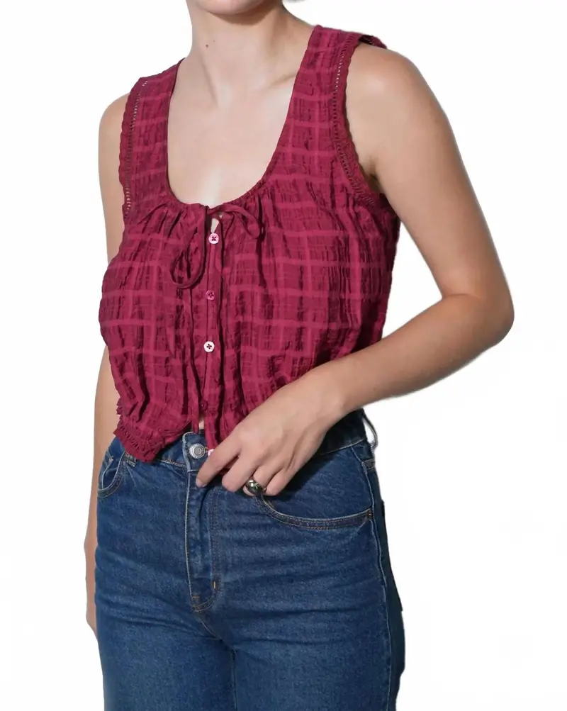 Clara Textured Eyelet Top In Berry 1