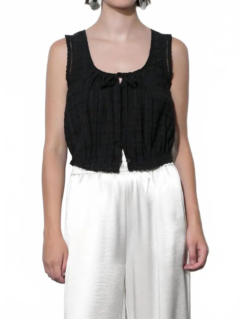 Clara Textured Eyelet Top In Black 1