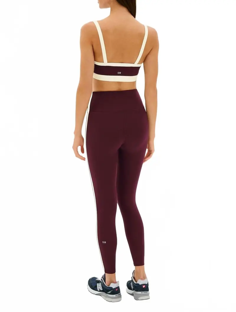 Clare High Waist Rigor 7/8 Leggings In Dark Cherry/Cream 2