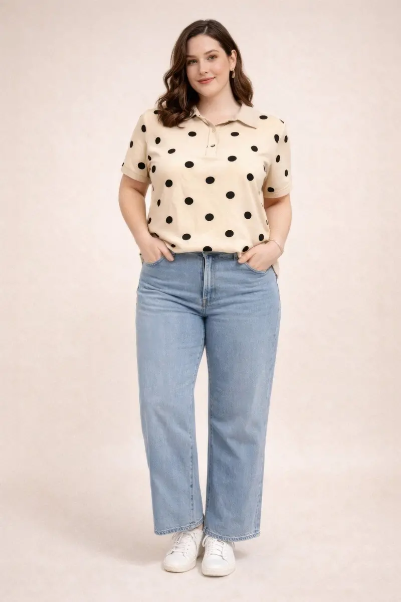 Classic Polka Dot Collared Polo Top 1
