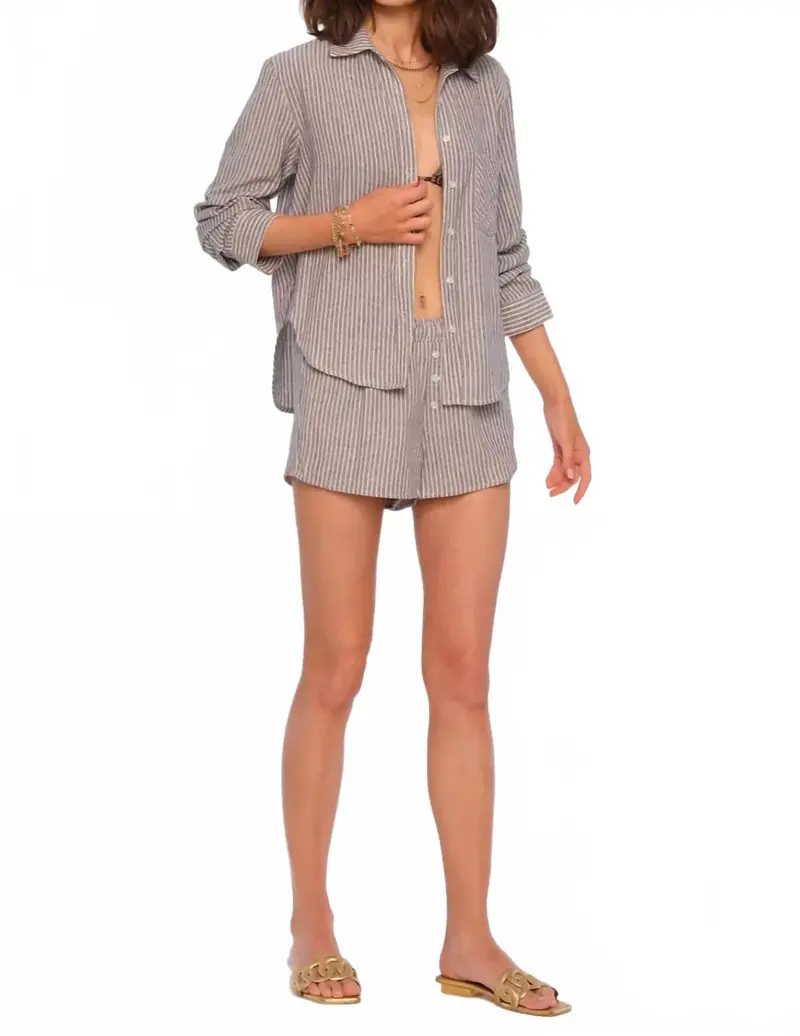Cliff Striped Button Down And Short Set In Grey 1