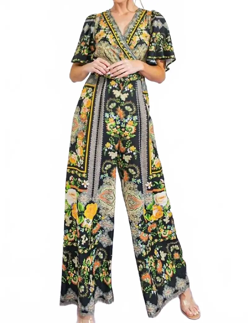 Coastal Breeze Woven Jumpsuit In Black 1