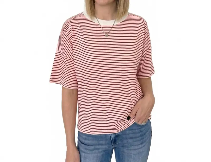 Coastal Shoreline Boxy Tee In Red Summer Stripe 1