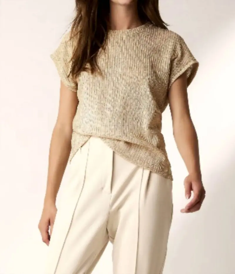 Coated 3D Jersey Top In Alpaca/ Gold 1