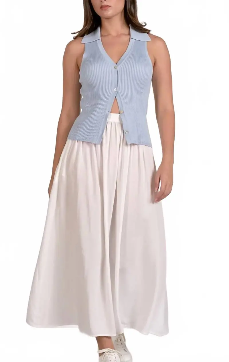 Collared Knit Vest In Blue 1
