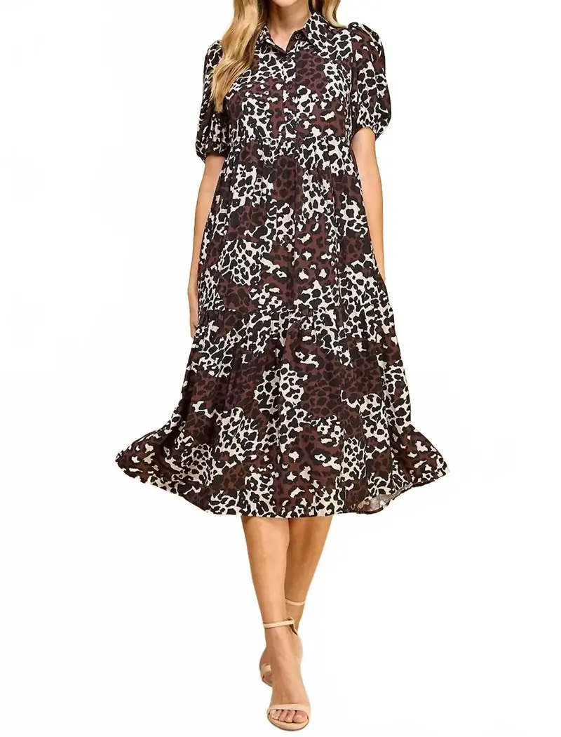 Collared Midi Shirt Dress In Beige/Black 1