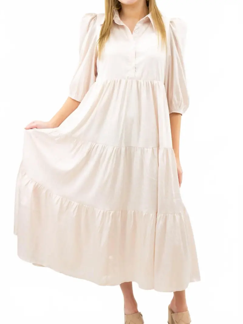 Collared Midi Shirt Dress In Cream 1