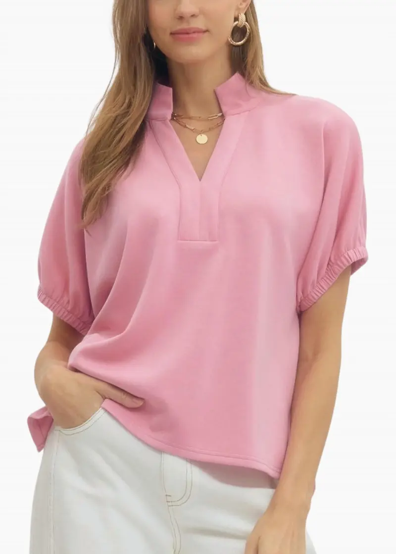Collins Collared Top In Dusty Pink 1