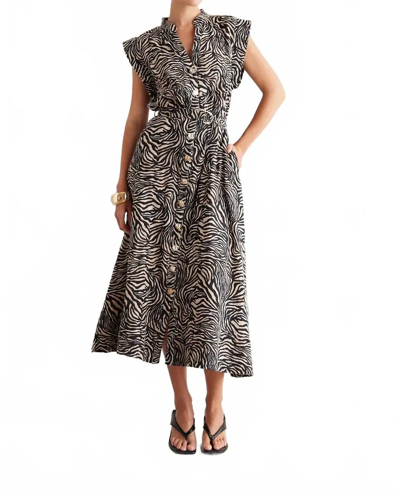 Collins Dress In Tan/Black Print 1