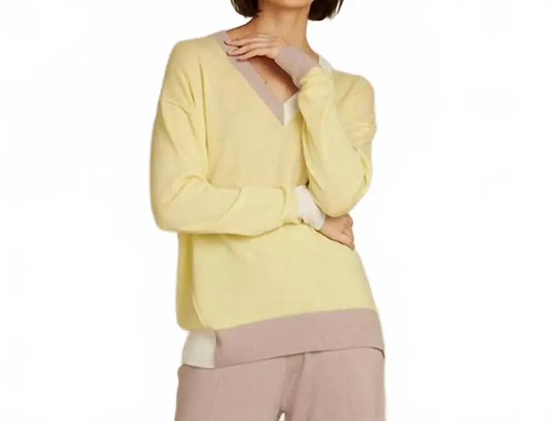 Color Block V Sweater In Banana Combo 1