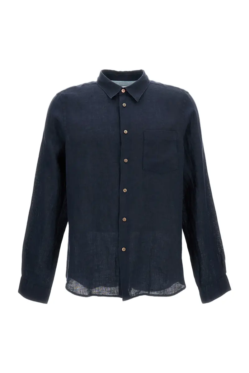 Comfort-Fit Linen Shirt With Pointed Collar And Front Pocket 1