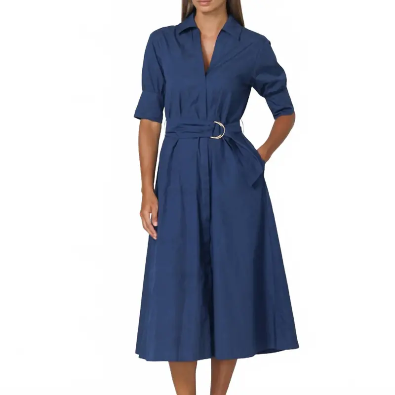 Connie Embroidered Poplin Shirt Midi Dress In Blue 1