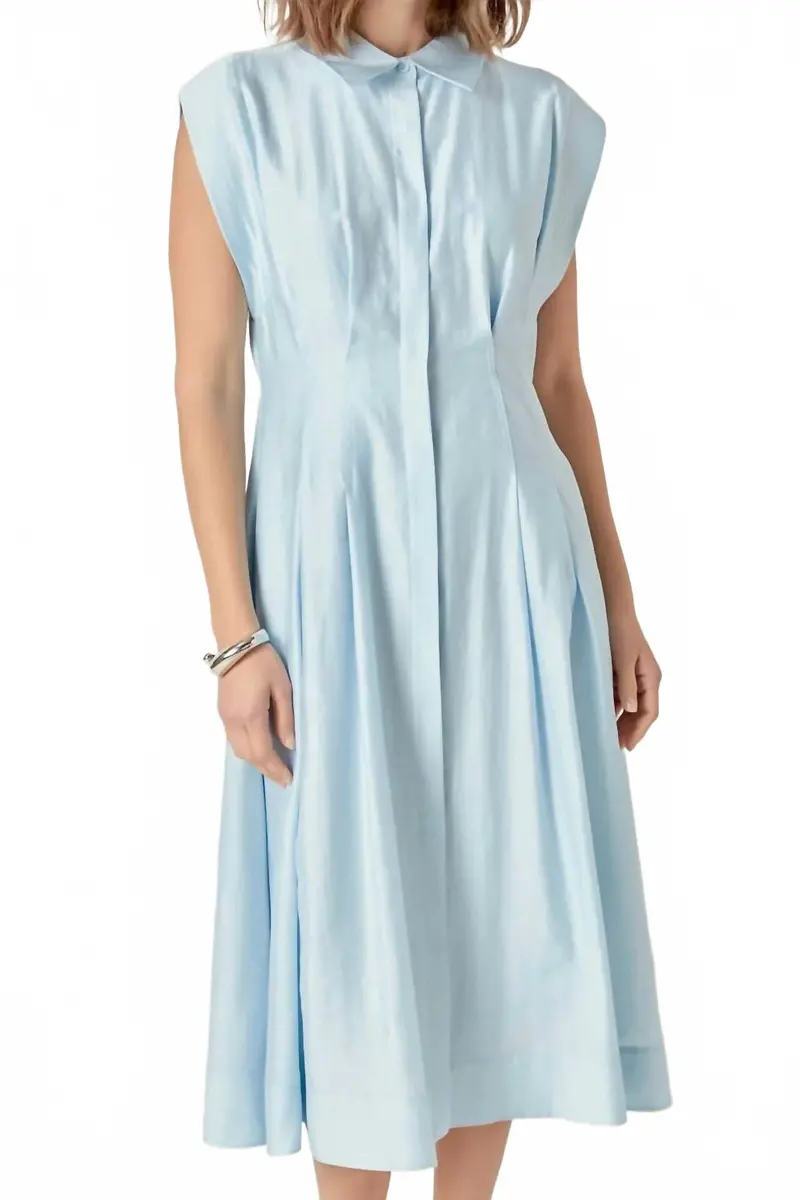 Contrast Stitch Midi Dress In Powder Blue 1