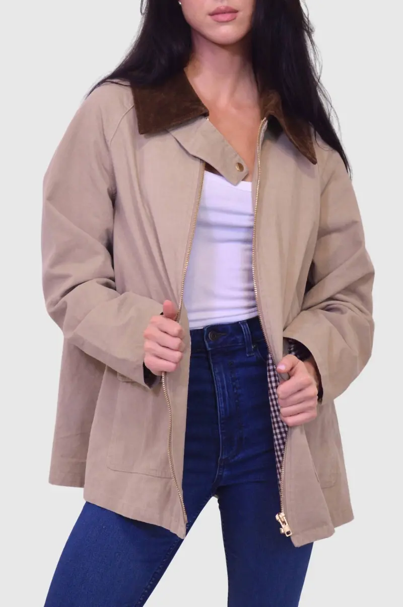 Corduroy Collared Cotton Chore Jacket In Khaki 1
