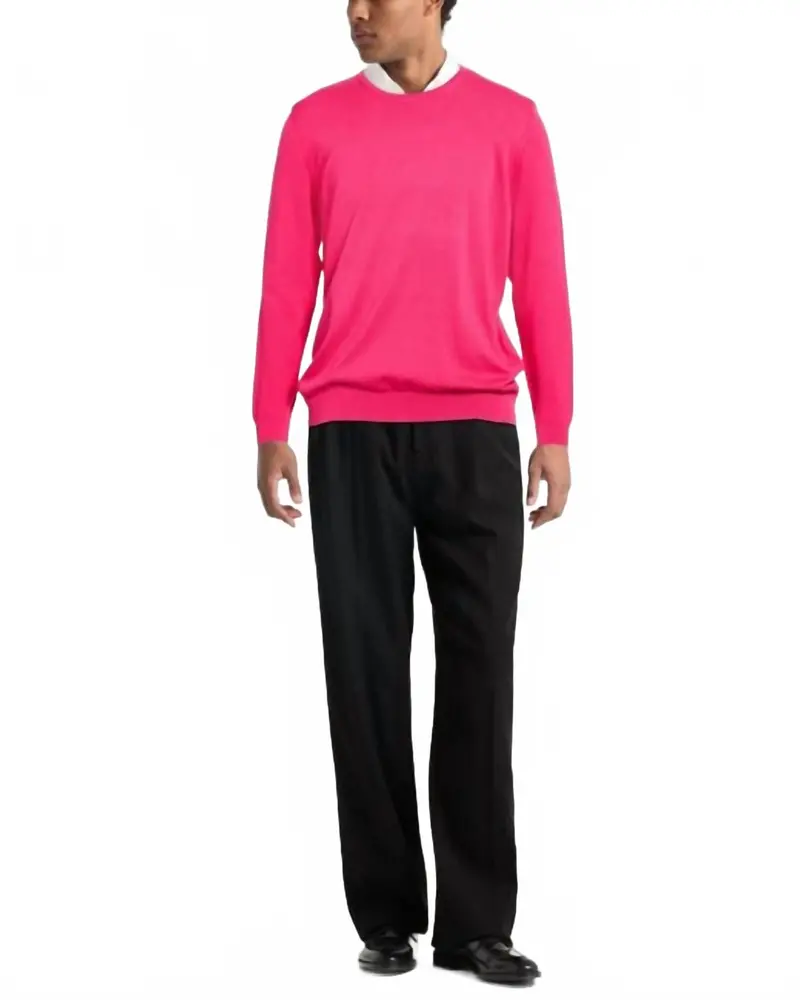 Cotton Crew Sweater In Fuchsia 1