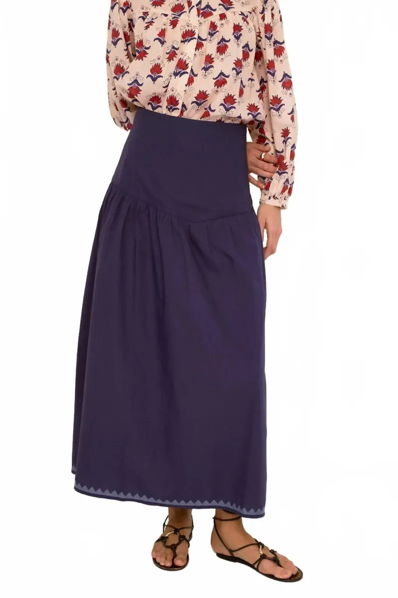 Cotton Midi Skirt In Blue 1