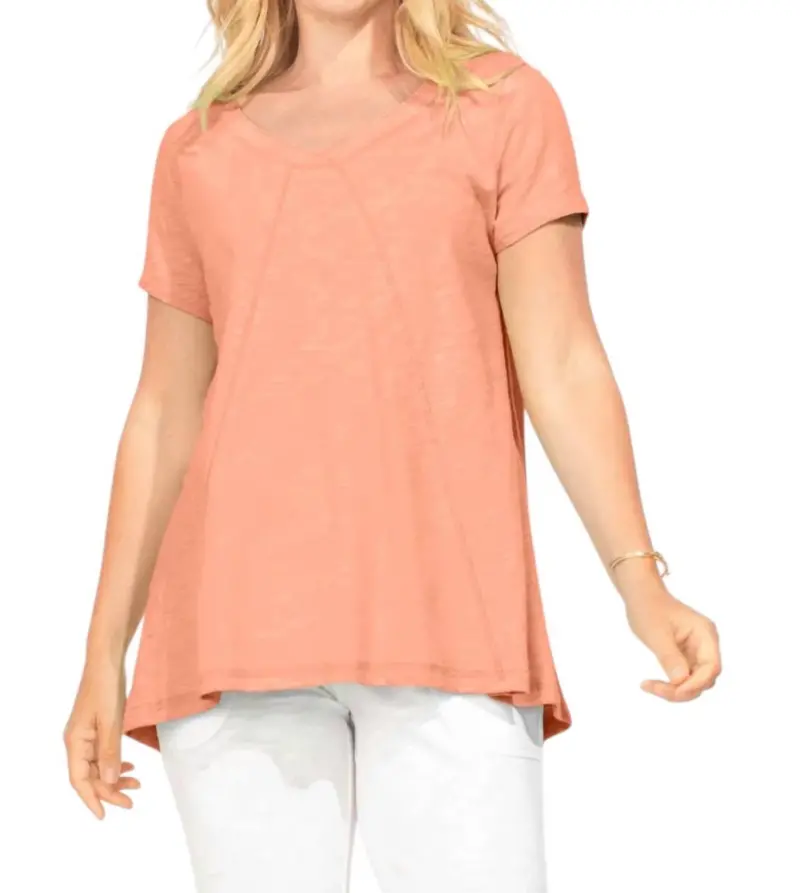 Cotton Slub Vneck Tunic Top In Papaya 1