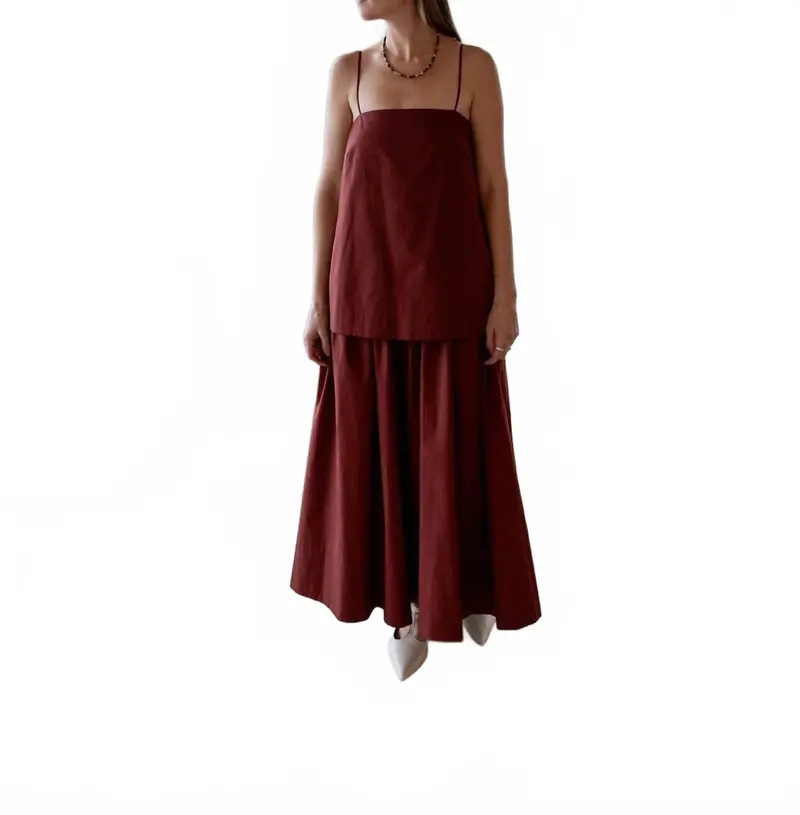 Cotton Strap Maxi Dress In Red 1
