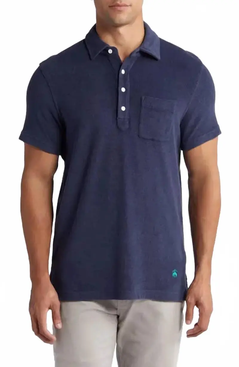 Cotton Terry Polo Shirt In Navy 1